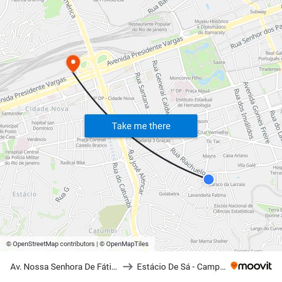 Av. Nossa Senhora De Fátima / R. Riachuelo to Estácio De Sá - Campus Praça Onze map