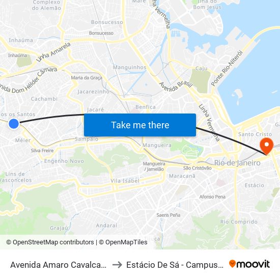 Avenida Amaro Cavalcanti, 777-893 to Estácio De Sá - Campus Praça Onze map