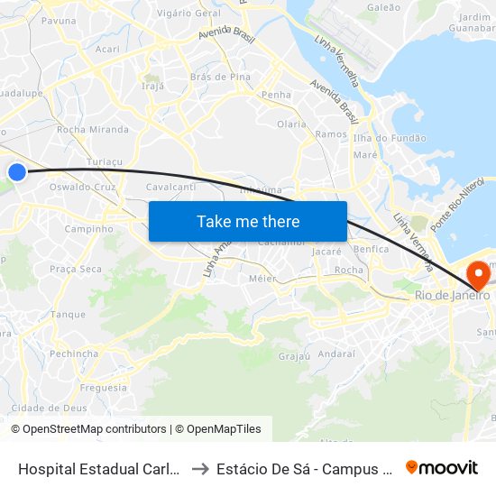 Hospital Estadual Carlos Chagas to Estácio De Sá - Campus Praça Onze map