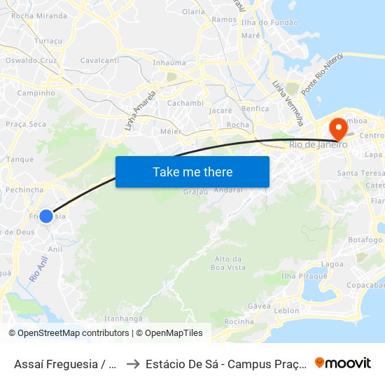 Assaí Freguesia / Caixa to Estácio De Sá - Campus Praça Onze map