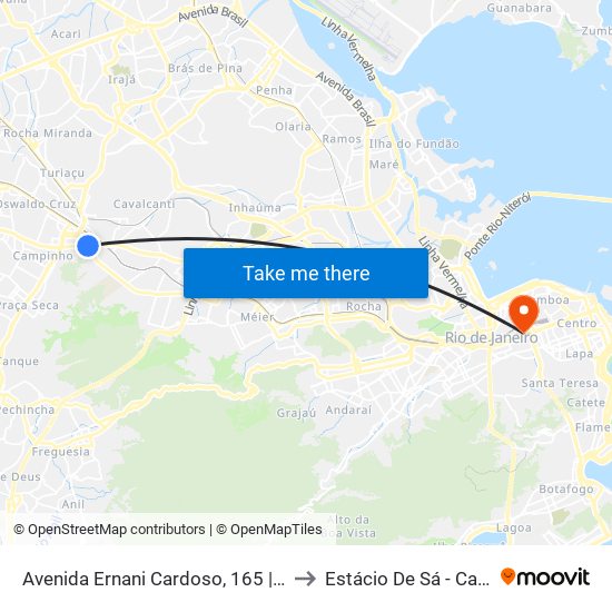 Avenida Ernani Cardoso, 165 | Via Viaduto De Cascadura to Estácio De Sá - Campus Praça Onze map