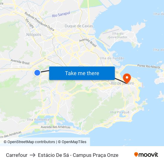 Carrefour to Estácio De Sá - Campus Praça Onze map