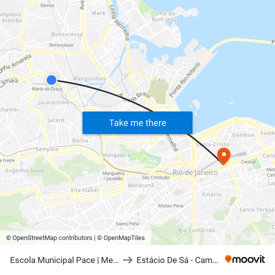 Escola Municipal Pace | Metrô Maria Da Graça to Estácio De Sá - Campus Praça Onze map