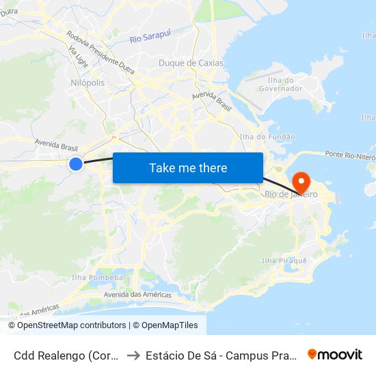 Cdd Realengo (Correios) to Estácio De Sá - Campus Praça Onze map