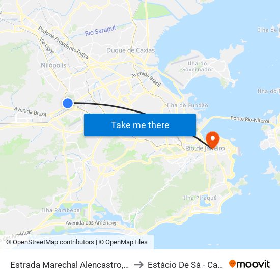 Estrada Marechal Alencastro, 38 | Conjunto Promorar 2 to Estácio De Sá - Campus Praça Onze map