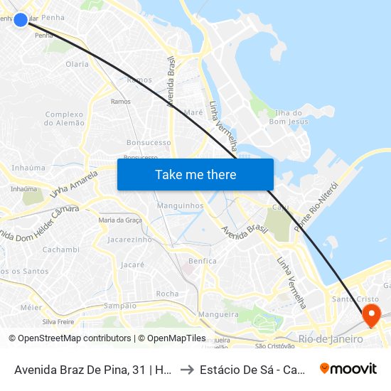 Avenida Braz De Pina, 31 | Hospital Getúlio Vargas to Estácio De Sá - Campus Praça Onze map