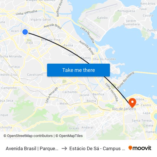 Avenida Brasil | Parque Novo Irajá to Estácio De Sá - Campus Praça Onze map