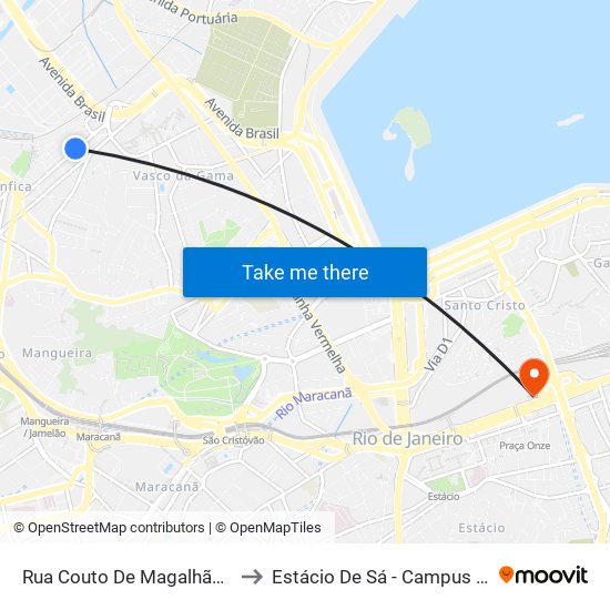 Rua Couto De Magalhães | Praça H to Estácio De Sá - Campus Praça Onze map