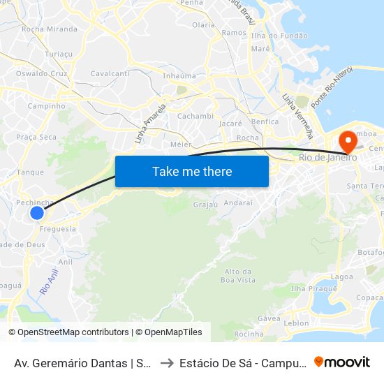 Av. Geremário Dantas | Senai Freguesia to Estácio De Sá - Campus Praça Onze map