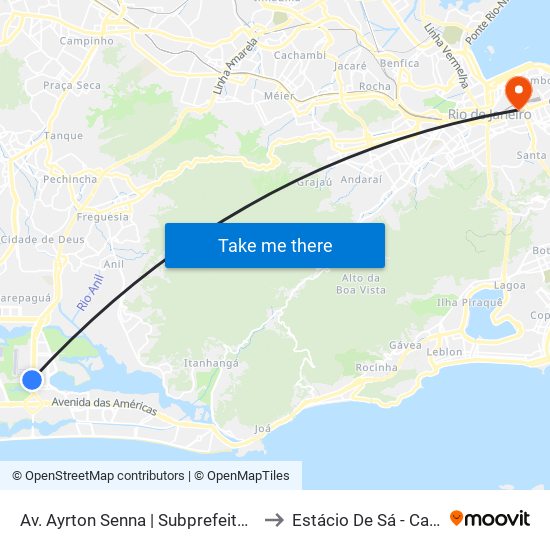 Av. Ayrton Senna | Subprefeitura Da Barra E Jacarepaguá to Estácio De Sá - Campus Praça Onze map