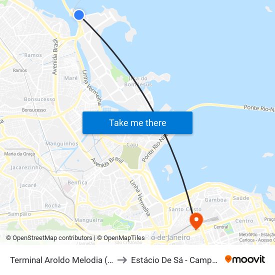 Terminal Aroldo Melodia (Fundão) - UFRJ to Estácio De Sá - Campus Praça Onze map