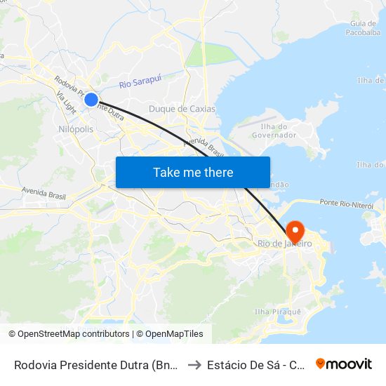 Rodovia Presidente Dutra (Bnh/Carrefour De Belford Roxo) to Estácio De Sá - Campus Praça Onze map