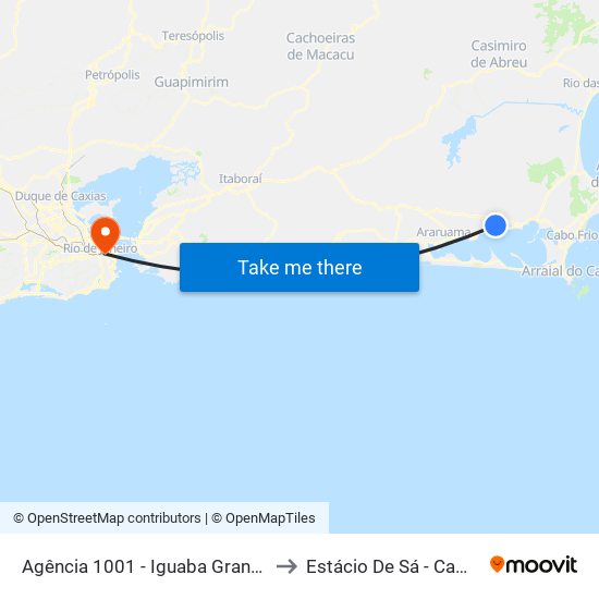 Agência 1001 - Iguaba Grande (Sentido Cabo Frio) to Estácio De Sá - Campus Praça Onze map