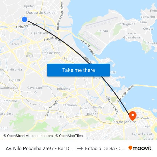 Av. Nilo Peçanha 2597 - Bar Dos Cavaleiros Duque De Caxias to Estácio De Sá - Campus Praça Onze map