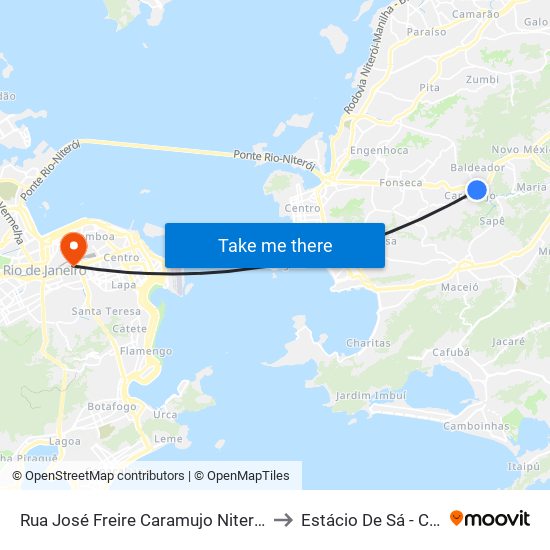Rua José Freire Caramujo Niterói - Rio De Janeiro 24140 Brasil to Estácio De Sá - Campus Praça Onze map