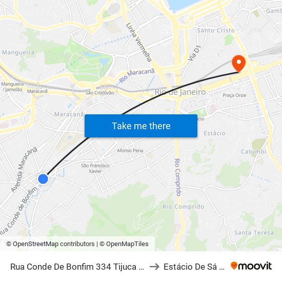 Rua Conde De Bonfim 334 Tijuca Rio De Janeiro - Rio De Janeiro 20520 Brasil to Estácio De Sá - Campus Praça Onze map