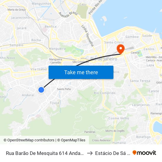 Rua Barão De Mesquita 614 Andaraí Rio De Janeiro - Rio De Janeiro 20540 Brasil to Estácio De Sá - Campus Praça Onze map