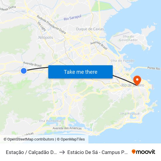 Estação / Calçadão De Bangu to Estácio De Sá - Campus Praça Onze map