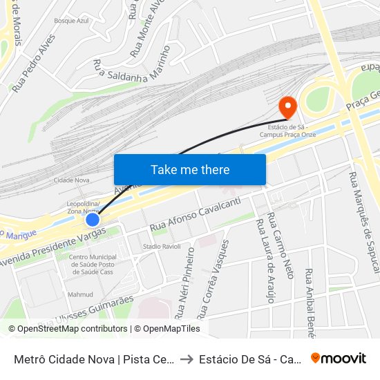 Metrô Cidade Nova | Pista Central - Sentido Candelária to Estácio De Sá - Campus Praça Onze map