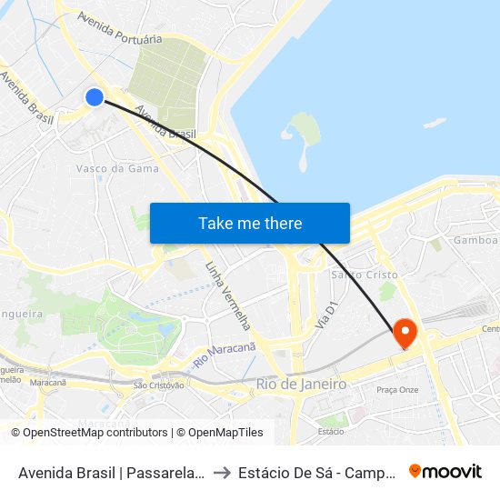 Avenida Brasil | Passarela 04 - Assaí Caju to Estácio De Sá - Campus Praça Onze map
