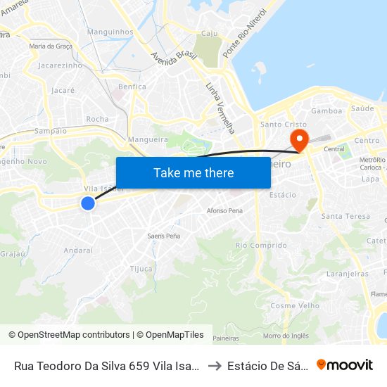 Rua Teodoro Da Silva 659 Vila Isabel Rio De Janeiro - Rio De Janeiro 20560 Brasil to Estácio De Sá - Campus Praça Onze map