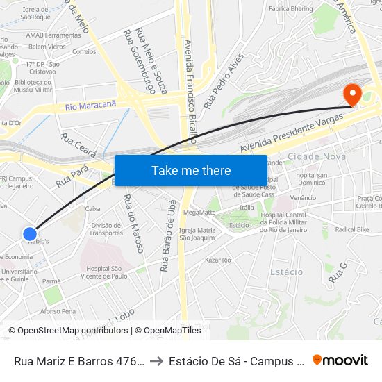 Rua Mariz E Barros 476 | Ibituruna to Estácio De Sá - Campus Praça Onze map