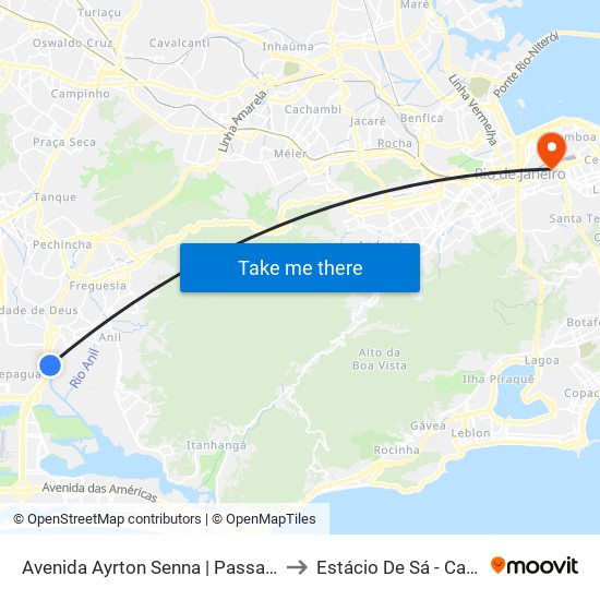 Avenida Ayrton Senna | Passarela Da Gardênia | Uptown to Estácio De Sá - Campus Praça Onze map