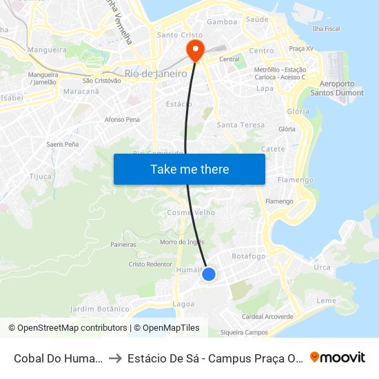 Cobal Do Humaitá to Estácio De Sá - Campus Praça Onze map