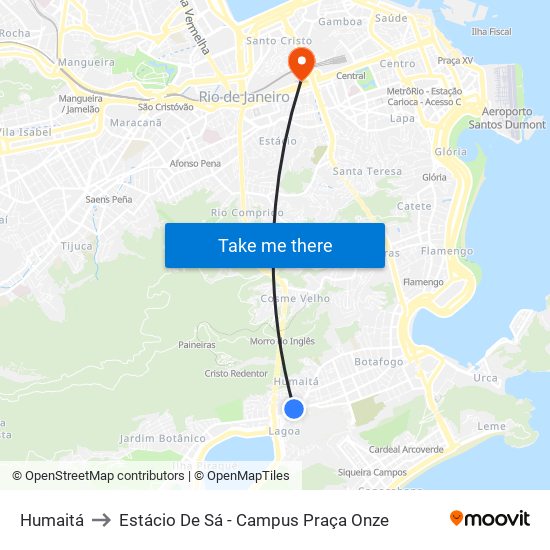 Humaitá to Estácio De Sá - Campus Praça Onze map