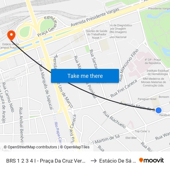 BRS 1 2 3 4 I - Praça Da Cruz Vermelha (Desativado Aos Domingos E Feriados) to Estácio De Sá - Campus Praça Onze map