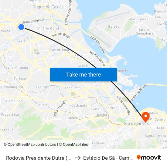 Rodovia Presidente Dutra (Drogarias Pacheco) to Estácio De Sá - Campus Praça Onze map