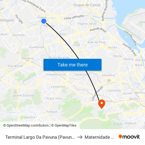 Terminal Largo Da Pavuna (Pavunense - Linhas Via Av. Brasil) to Maternidade Carmela Dutra map