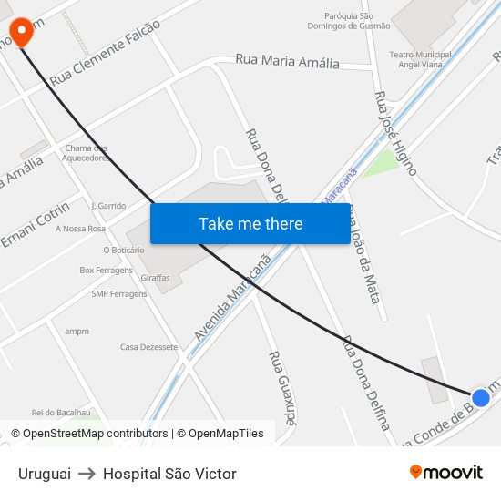 Uruguai to Hospital São Victor map