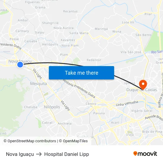 Nova Iguaçu to Hospital Daniel Lipp map