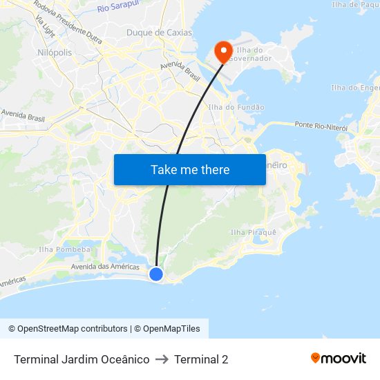 Terminal Jardim Oceânico to Terminal 2 map