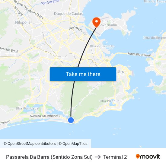 Passarela Da Barra (Sentido Zona Sul) to Terminal 2 map