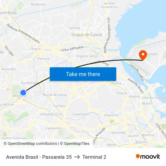 Avenida Brasil - Passarela 35 to Terminal 2 map
