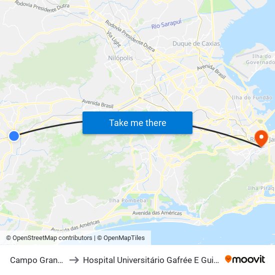 Campo Grande to Hospital Universitário Gafrée E Guinle map