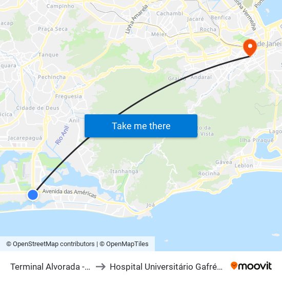 Terminal Alvorada - Plat. D to Hospital Universitário Gafrée E Guinle map