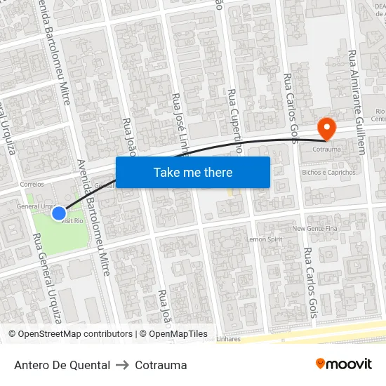 Antero De Quental to Cotrauma map