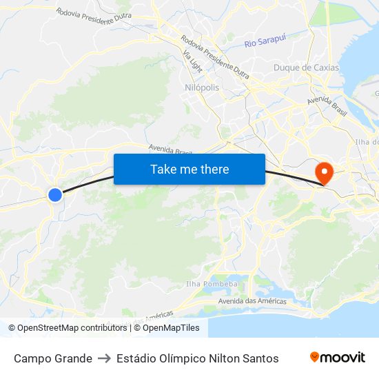 Campo Grande to Estádio Olímpico Nilton Santos map