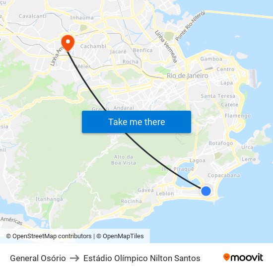 General Osório to Estádio Olímpico Nilton Santos map