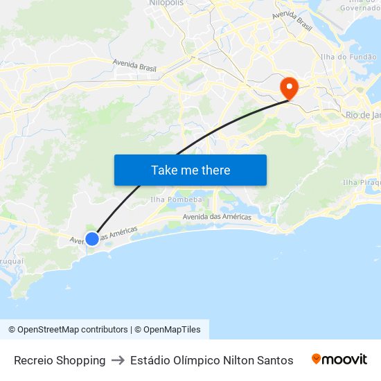 Recreio Shopping to Estádio Olímpico Nilton Santos map