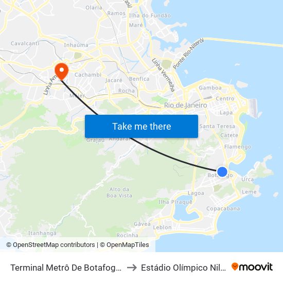 Terminal Metrô De Botafogo (Vila Isabel) to Estádio Olímpico Nilton Santos map