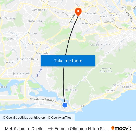 Metrô Jardim Oceânico to Estádio Olímpico Nilton Santos map