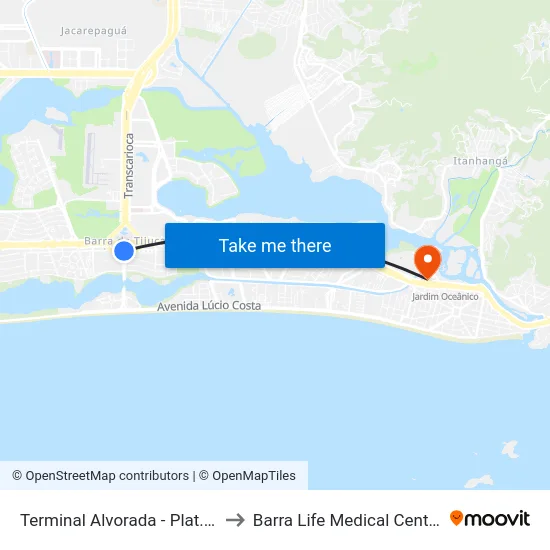 Terminal Alvorada - Plat. C to Barra Life Medical Center map