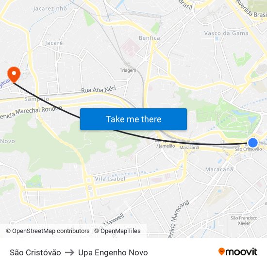 São Cristóvão to Upa Engenho Novo map