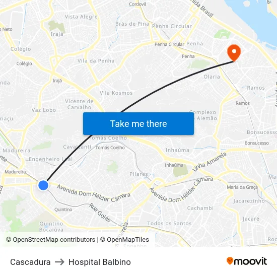 Cascadura to Hospital Balbino map