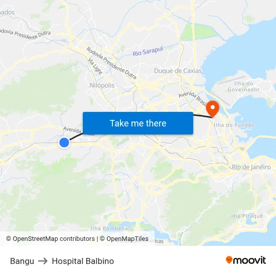 Bangu to Hospital Balbino map