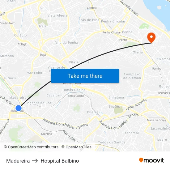 Madureira to Hospital Balbino map
